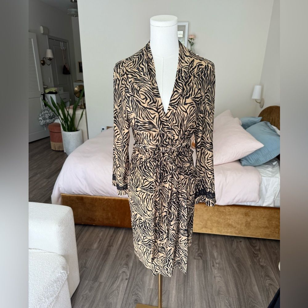 Studio Donatella Vintage Animal Print Zebra Intimates Sleepwear Robe S/M Y2k View 5